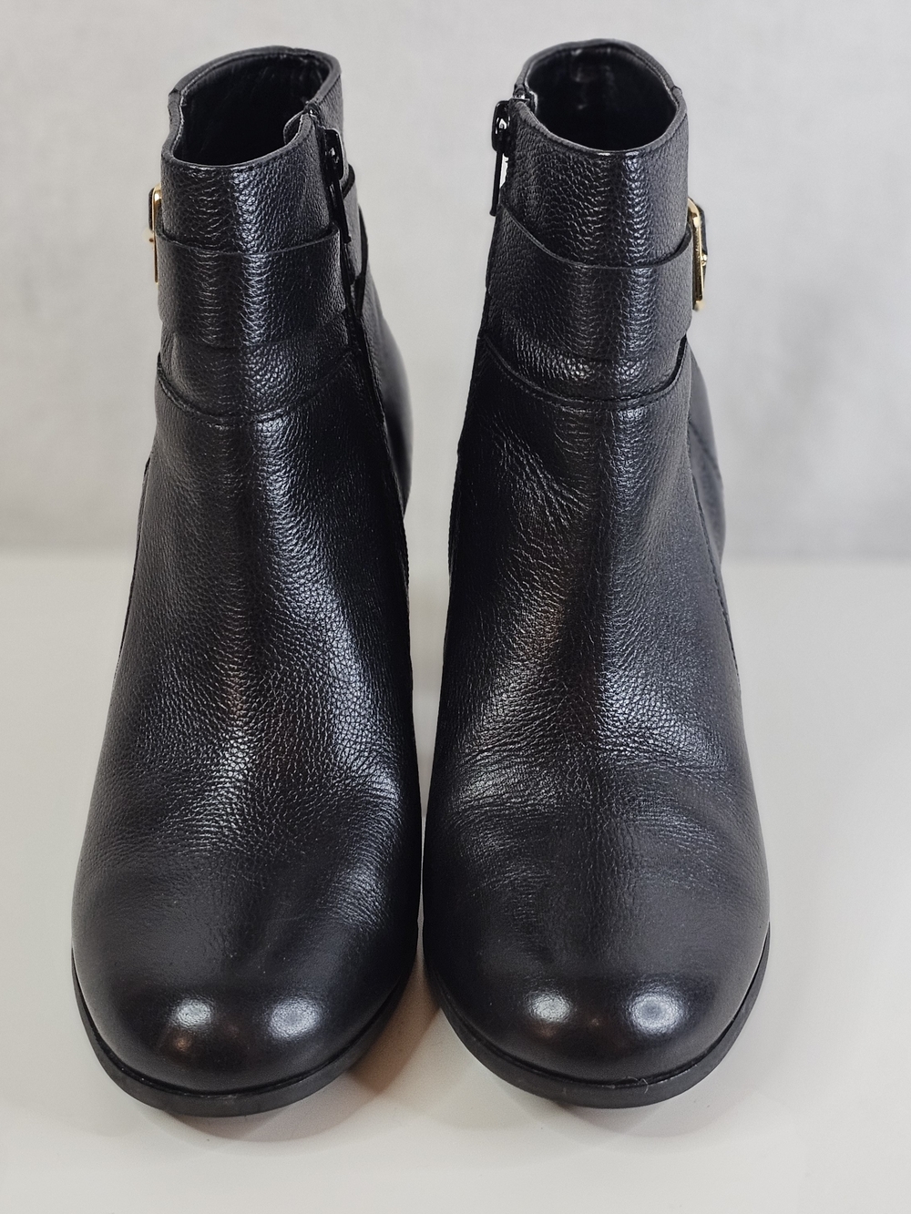 Cole Haan Black Leather Ankle Booties with Buckle Detail